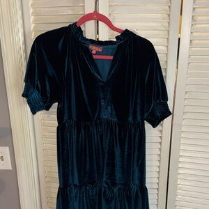 THML Teal Velvet V-Neck Dress